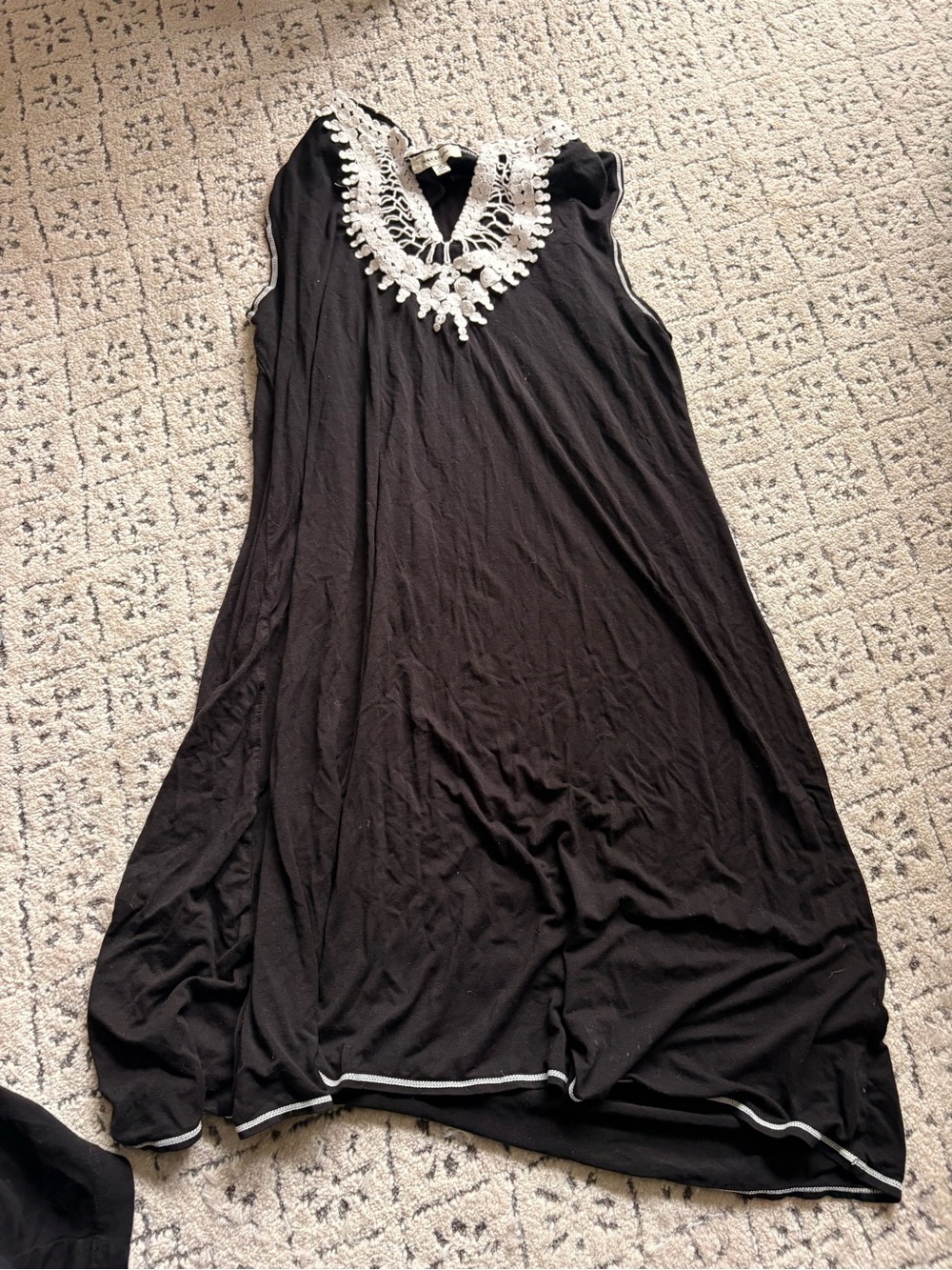 Max Studio Black Maxi Dress with White Crochet V-Neckline